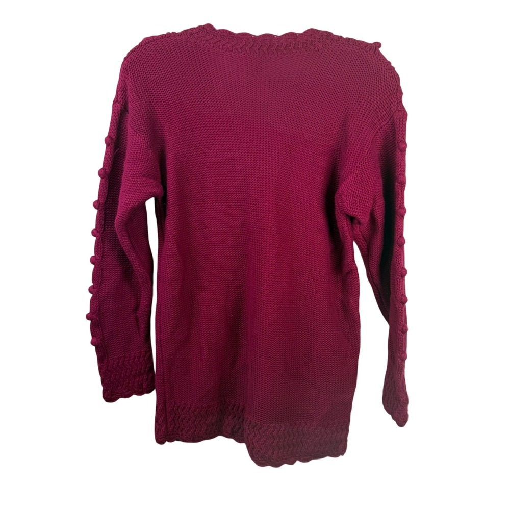 Hunnewell Jayson Cable Knit Cardigan Sweater Raspberry Pom Pom Detail M - Picture 5 of 6
